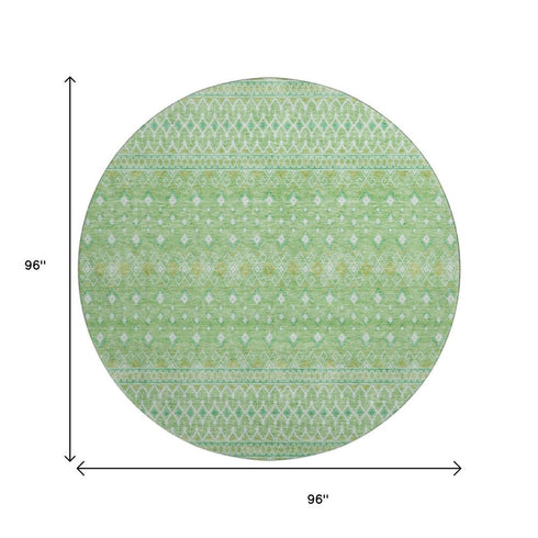 9' X 12' Artichoke Green Gold And Ivory Tribal Washable Area Rug With UV Protection