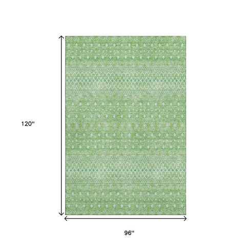 9' X 12' Artichoke Green Gold And Ivory Tribal Washable Area Rug With UV Protection