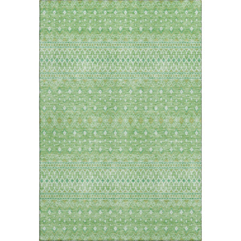 9' X 12' Artichoke Green Gold And Ivory Tribal Washable Area Rug With UV Protection