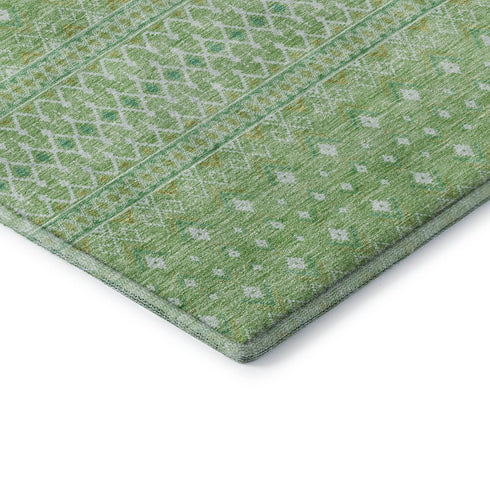 9' X 12' Artichoke Green Gold And Ivory Tribal Washable Area Rug With UV Protection