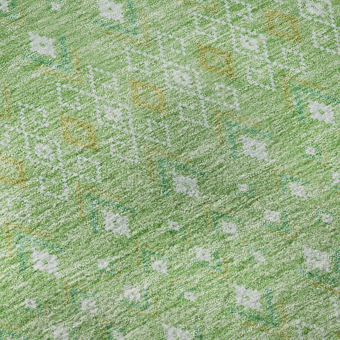 9' X 12' Artichoke Green Gold And Ivory Tribal Washable Area Rug With UV Protection