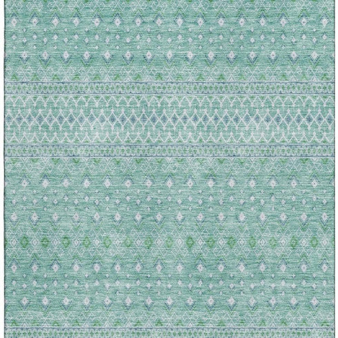9' X 12' Aqua And Ivory Tribal Washable Area Rug With UV Protection