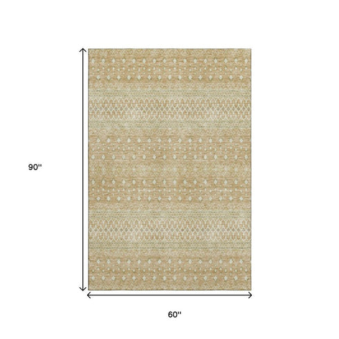9' X 12' Copper And Ivory Tribal Washable Area Rug With UV Protection