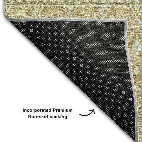 9' X 12' Copper And Ivory Tribal Washable Area Rug With UV Protection