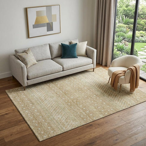 9' X 12' Copper And Ivory Tribal Washable Area Rug With UV Protection