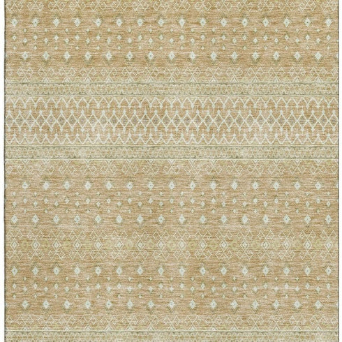 9' X 12' Copper And Ivory Tribal Washable Area Rug With UV Protection