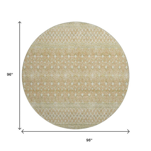 9' X 12' Copper And Ivory Tribal Washable Area Rug With UV Protection