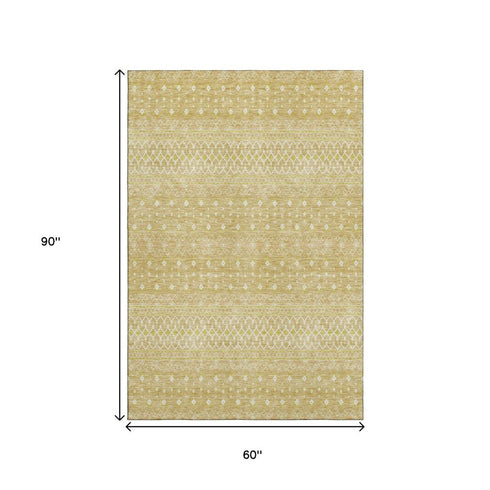 9' X 12' Gold And Ivory Tribal Washable Area Rug With UV Protection