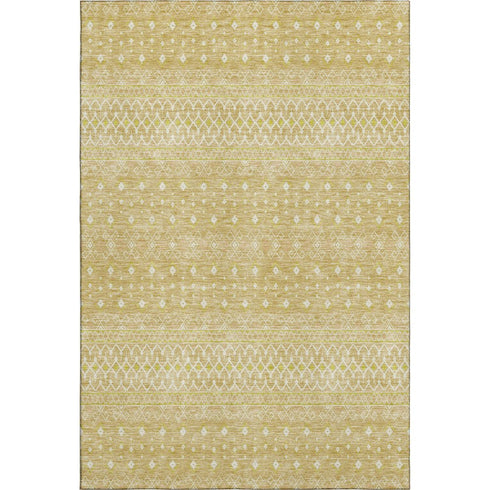 9' X 12' Gold And Ivory Tribal Washable Area Rug With UV Protection