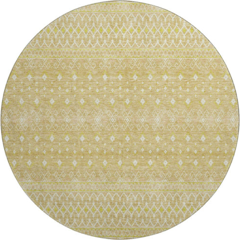 9' X 12' Gold And Ivory Tribal Washable Area Rug With UV Protection