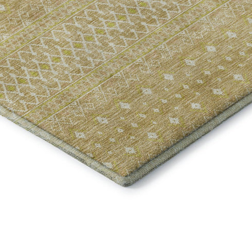 9' X 12' Gold And Ivory Tribal Washable Area Rug With UV Protection