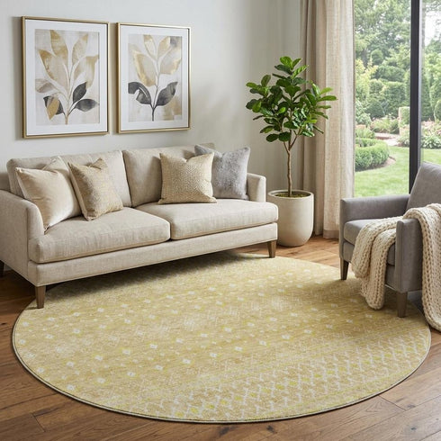9' X 12' Gold And Ivory Tribal Washable Area Rug With UV Protection