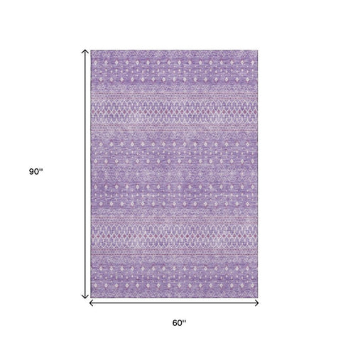 9' X 12' Lavender And Ivory Tribal Washable Area Rug With UV Protection