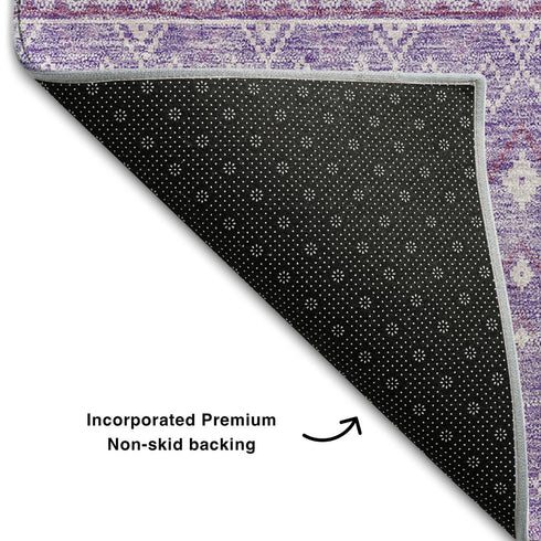 9' X 12' Lavender And Ivory Tribal Washable Area Rug With UV Protection