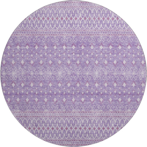 9' X 12' Lavender And Ivory Tribal Washable Area Rug With UV Protection