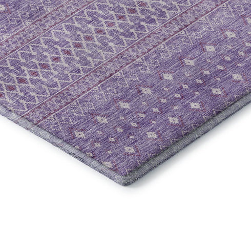 9' X 12' Lavender And Ivory Tribal Washable Area Rug With UV Protection