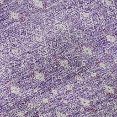 9' X 12' Lavender And Ivory Tribal Washable Area Rug With UV Protection