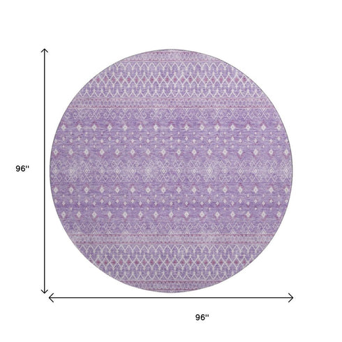 9' X 12' Lavender And Ivory Tribal Washable Area Rug With UV Protection