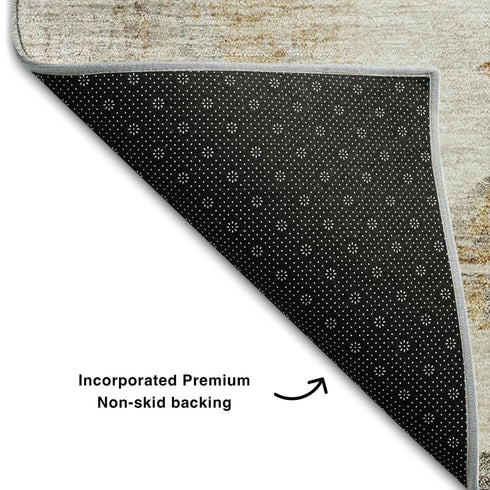 9' X 12' Beige Gray And Ivory Abstract Washable Area Rug With UV Protection