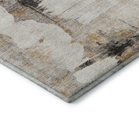 9' X 12' Beige Gray And Ivory Abstract Washable Area Rug With UV Protection