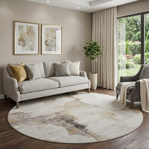 9' X 12' Beige Gray And Ivory Abstract Washable Area Rug With UV Protection
