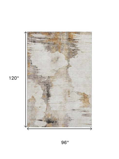 9' X 12' Beige Gray And Ivory Abstract Washable Area Rug With UV Protection