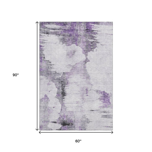 9' X 12' Purple Gray And Ivory Abstract Washable Area Rug With UV Protection