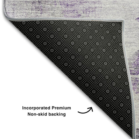 9' X 12' Purple Gray And Ivory Abstract Washable Area Rug With UV Protection