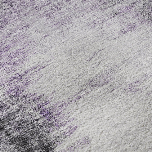 9' X 12' Purple Gray And Ivory Abstract Washable Area Rug With UV Protection