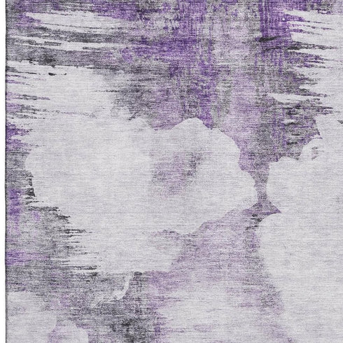 9' X 12' Purple Gray And Ivory Abstract Washable Area Rug With UV Protection