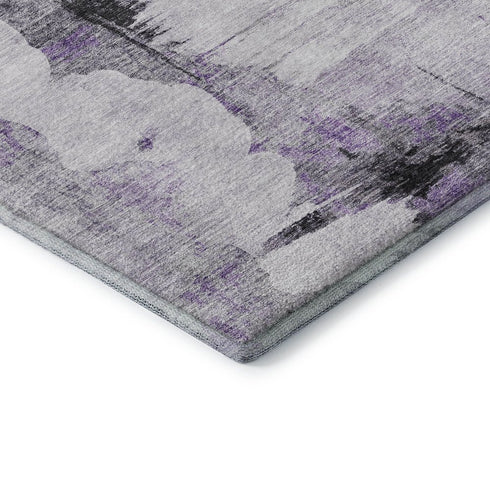 9' X 12' Purple Gray And Ivory Abstract Washable Area Rug With UV Protection