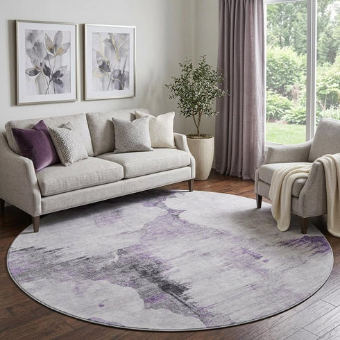 9' X 12' Purple Gray And Ivory Abstract Washable Area Rug With UV Protection