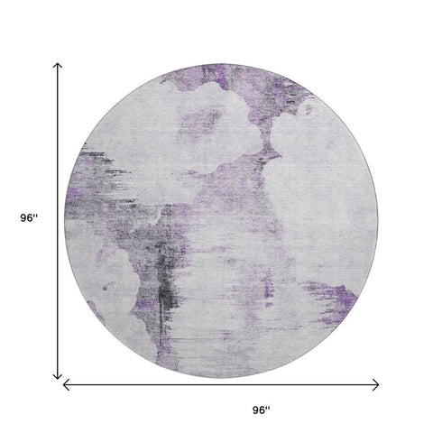9' X 12' Purple Gray And Ivory Abstract Washable Area Rug With UV Protection