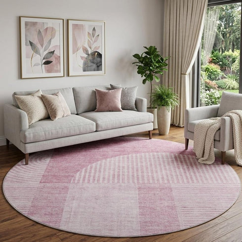 9' X 12' Blush And Ivory Geometric Washable Area Rug With UV Protection