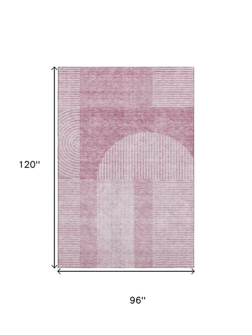 9' X 12' Blush And Ivory Geometric Washable Area Rug With UV Protection