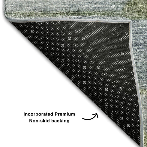9' X 12' Blue Ivory And Gold Floral Washable Area Rug With UV Protection
