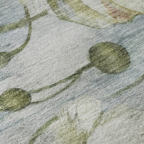 9' X 12' Blue Ivory And Gold Floral Washable Area Rug With UV Protection