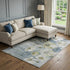 9' X 12' Blue Ivory And Gold Floral Washable Area Rug With UV Protection