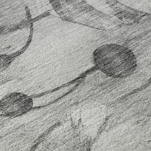 9' X 12' Gray And Silver Floral Washable Area Rug With UV Protection
