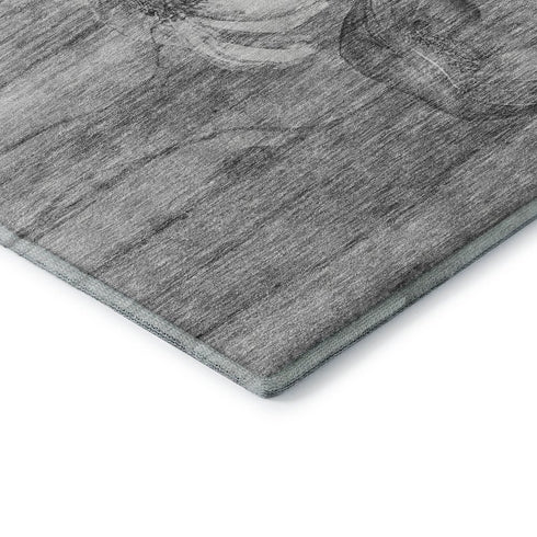 9' X 12' Gray And Silver Floral Washable Area Rug With UV Protection