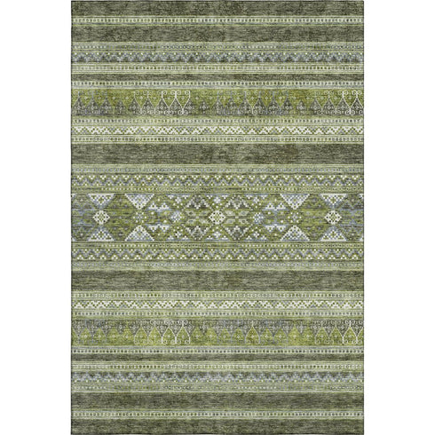 9' X 12' Olive Green Gray And Ivory Southwestern Washable Area Rug With UV Protection