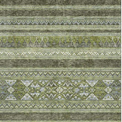 9' X 12' Olive Green Gray And Ivory Southwestern Washable Area Rug With UV Protection