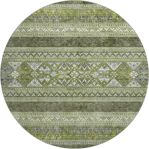 9' X 12' Olive Green Gray And Ivory Southwestern Washable Area Rug With UV Protection
