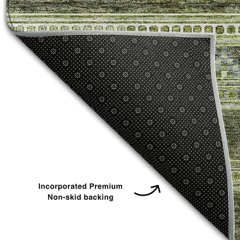 9' X 12' Olive Green Gray And Ivory Southwestern Washable Area Rug With UV Protection