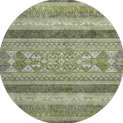 9' X 12' Olive Green Gray And Ivory Southwestern Washable Area Rug With UV Protection