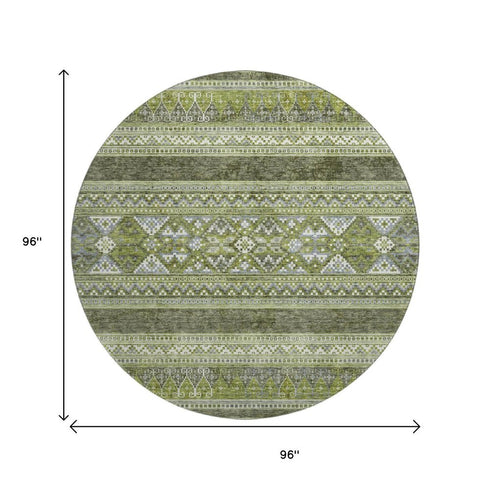 9' X 12' Olive Green Gray And Ivory Southwestern Washable Area Rug With UV Protection