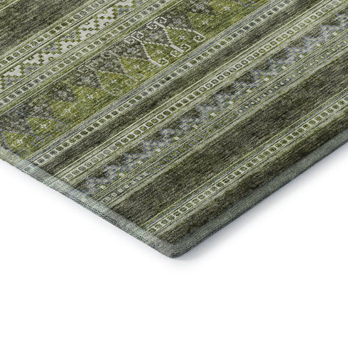 9' X 12' Olive Green Gray And Ivory Southwestern Washable Area Rug With UV Protection