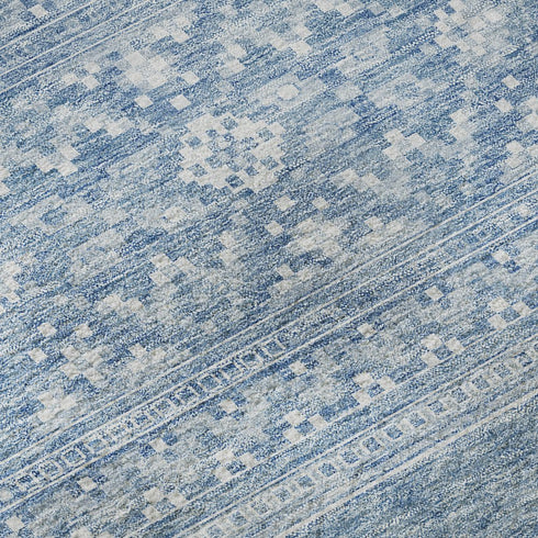 5' X 8' Sky Blue And Ivory Southwestern Washable Area Rug With UV Protection