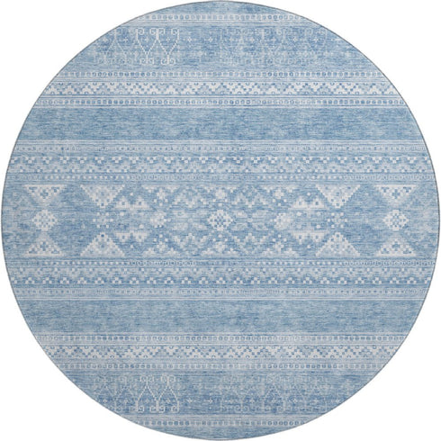 5' X 8' Sky Blue And Ivory Southwestern Washable Area Rug With UV Protection