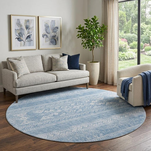 5' X 8' Sky Blue And Ivory Southwestern Washable Area Rug With UV Protection
